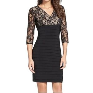 Adrianna Papell Lace 3/4 Sleeve Shutter Pleat Dress EUC Size 8